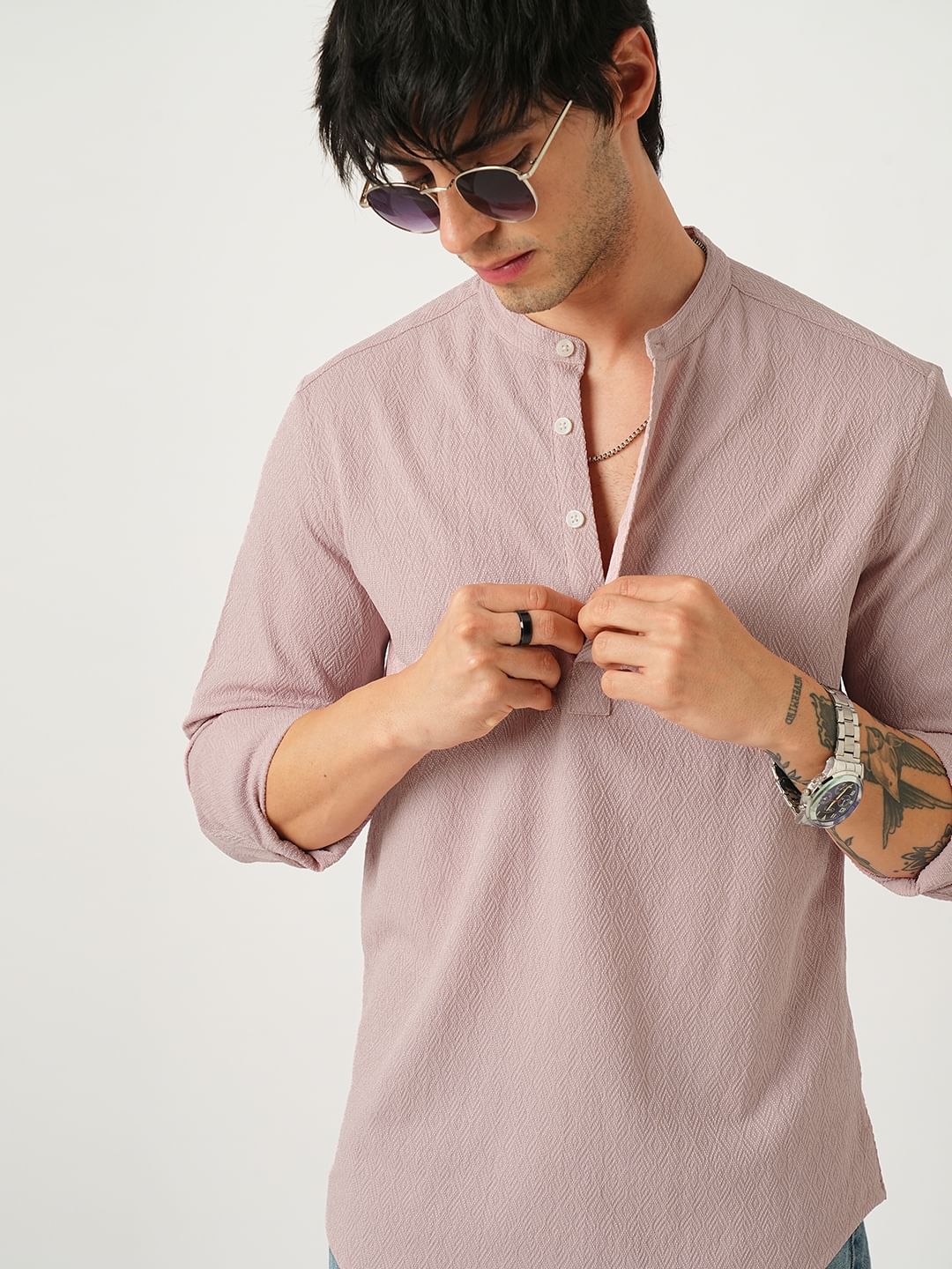 Pearl Pink Lozenge Jacquard Kurta