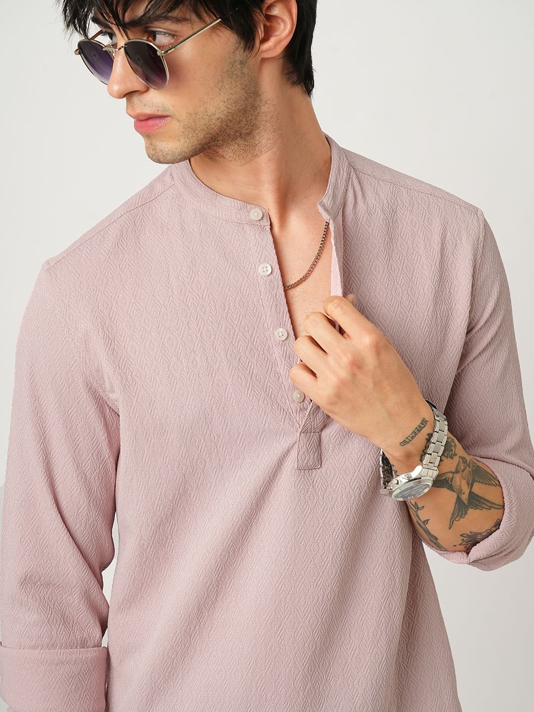 Pearl Pink Lozenge Jacquard Kurta