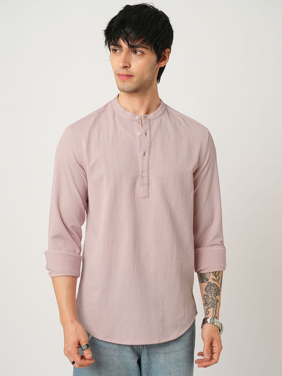 Pearl Pink Lozenge Jacquard Kurta