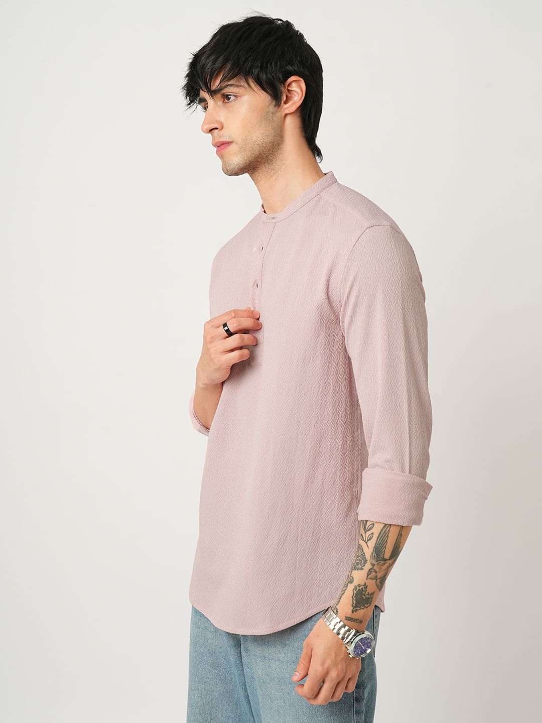 Pearl Pink Lozenge Jacquard Kurta