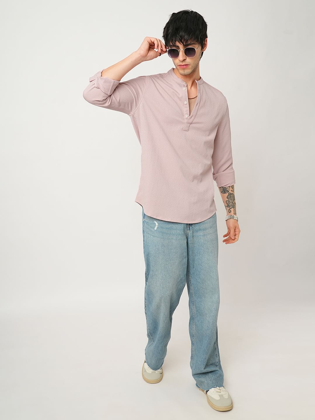 Pearl Pink Lozenge Jacquard Kurta