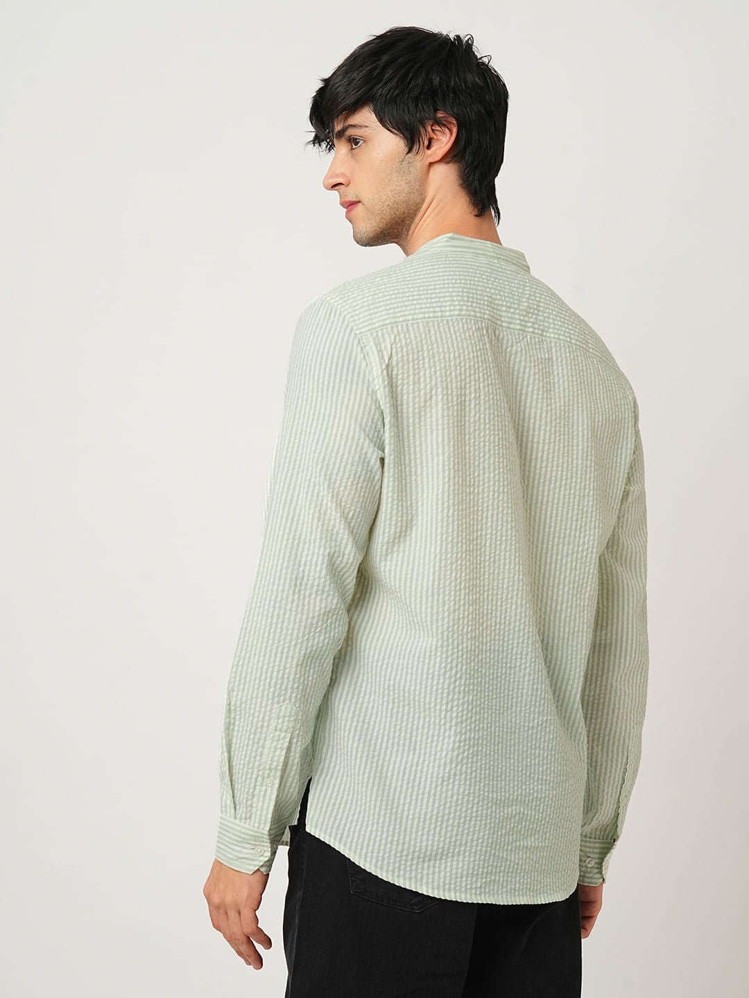 Mint Green Striped Seersucker Kurta
