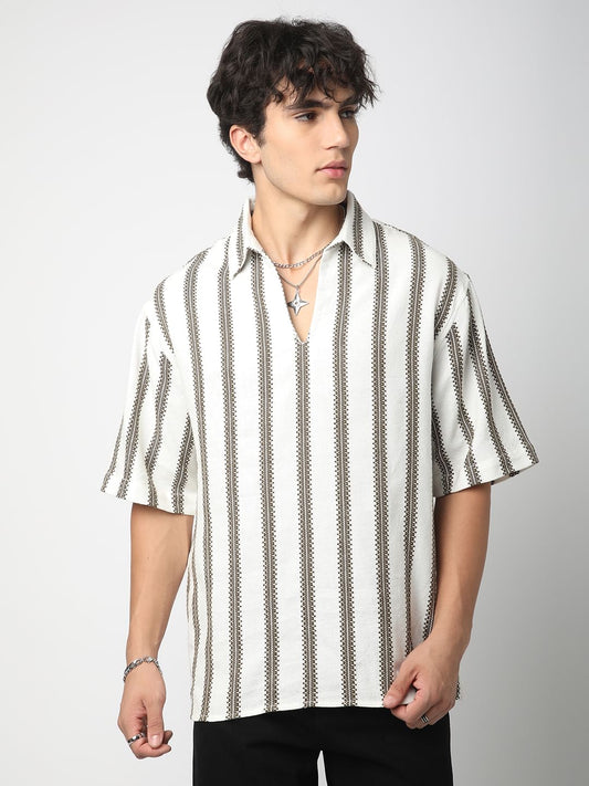 Premium Cotton White & Olive Embroidered Oversized Polo Shirt