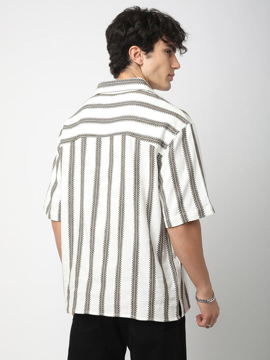 Premium Cotton White & Olive Embroidered Oversized Polo Shirt