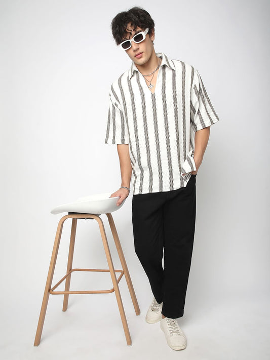 Premium Cotton White & Olive Embroidered Oversized Polo Shirt
