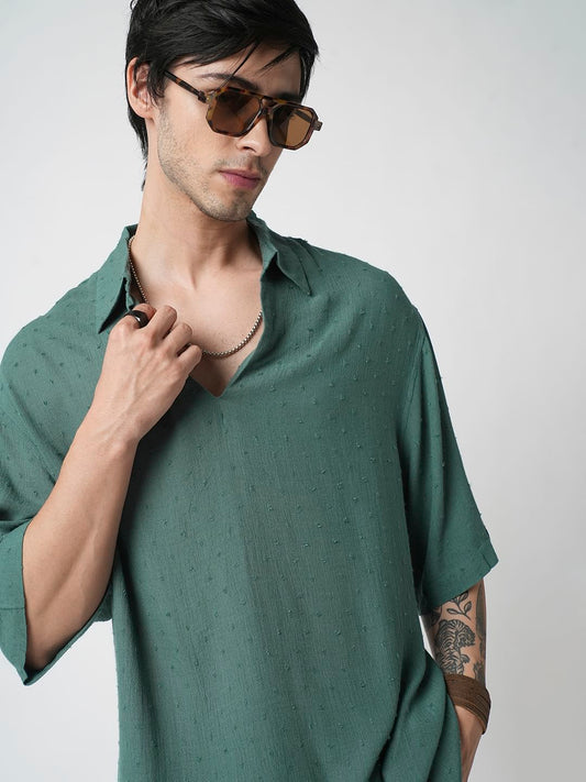 Persian Green Ditsy Dobby Oversized Polo Shirt