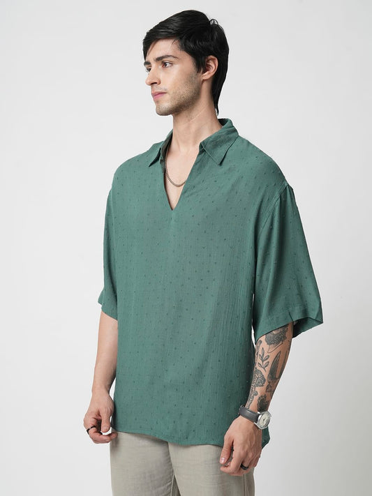 Persian Green Ditsy Dobby Oversized Polo Shirt