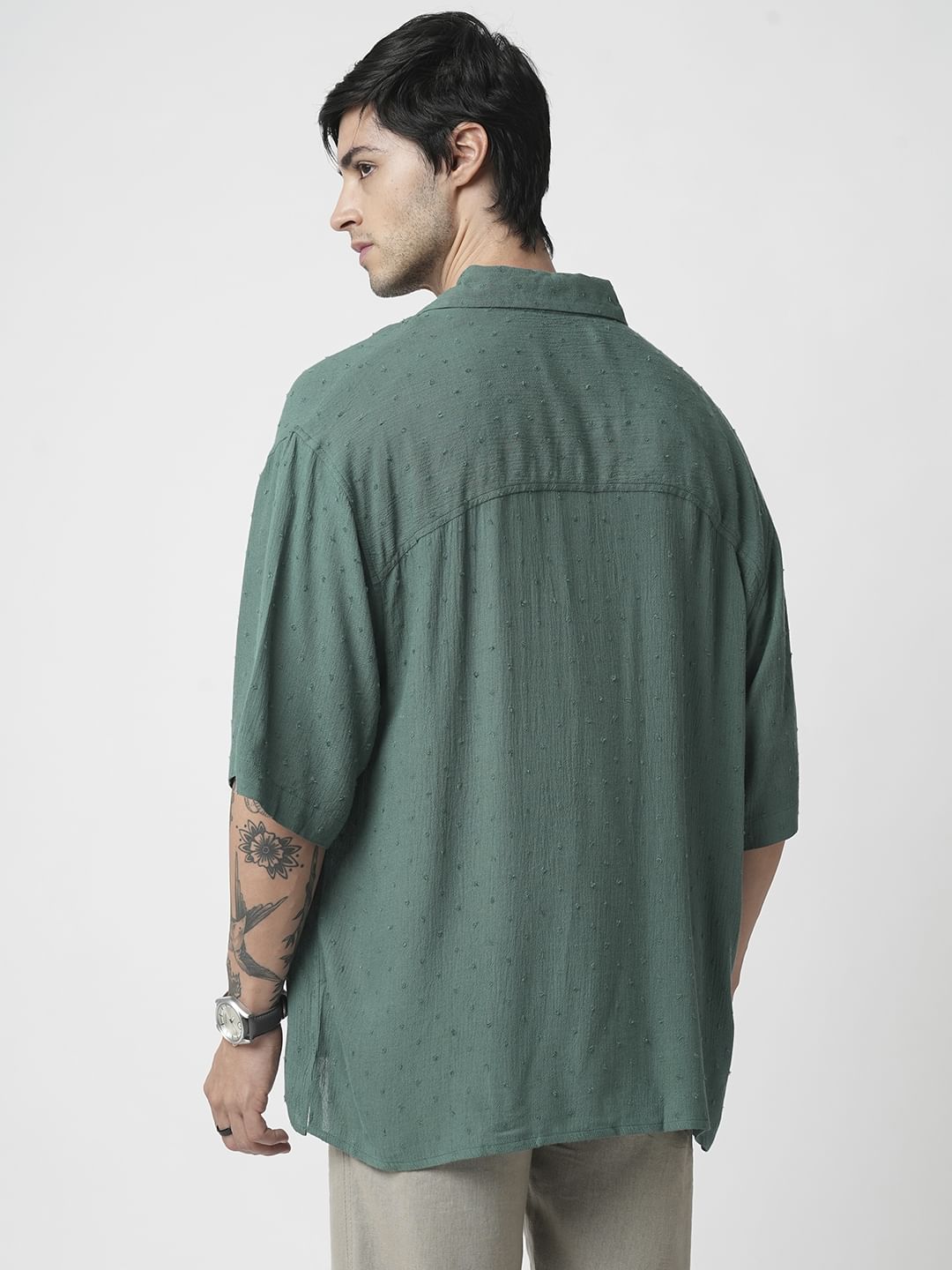 Persian Green Ditsy Dobby Oversized Polo Shirt