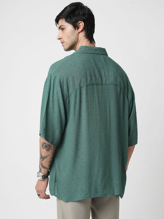 Persian Green Ditsy Dobby Oversized Polo Shirt