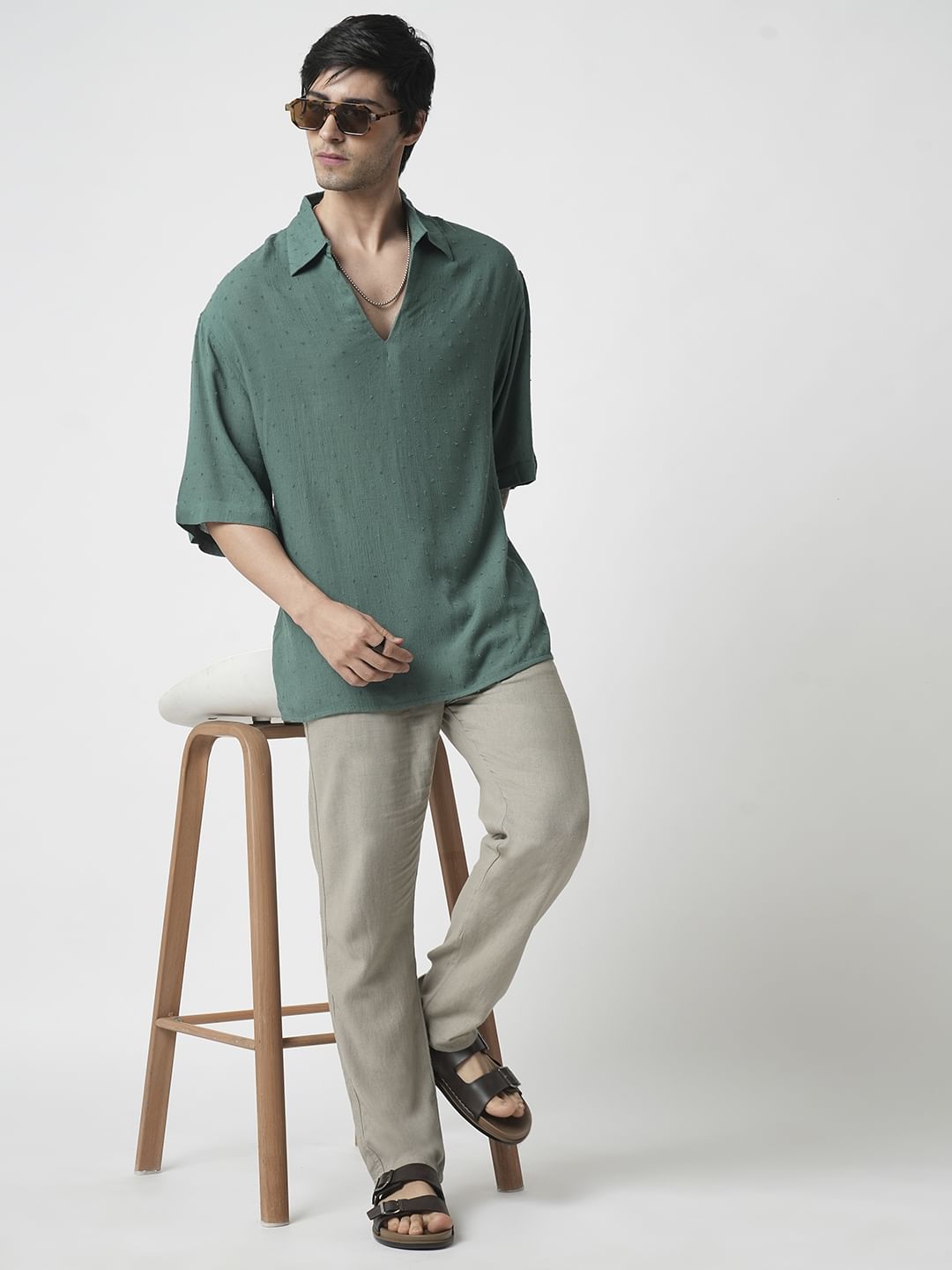 Persian Green Ditsy Dobby Oversized Polo Shirt