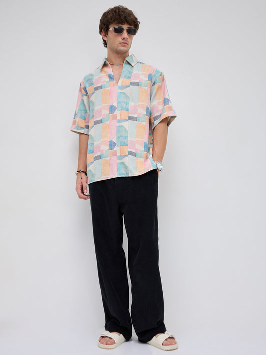 Sorbet Multi Premium Mirage Print Polo Oversized Shirt