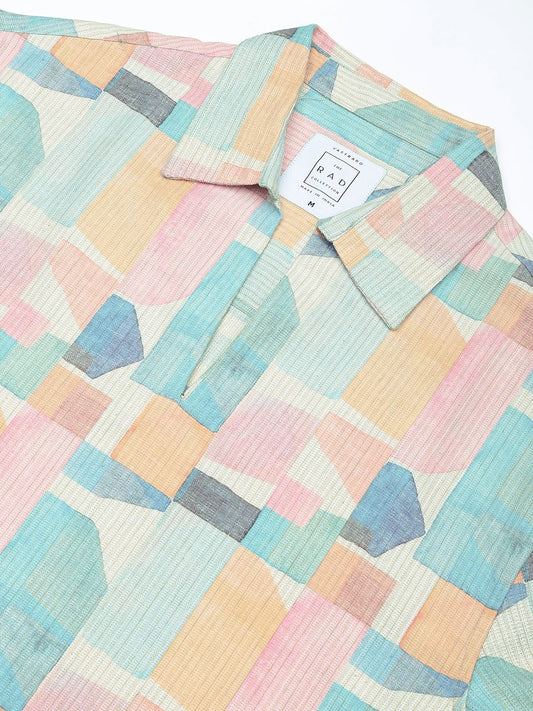 Soft Pastel Hues Abstract Printed Oversized Polo Shirt