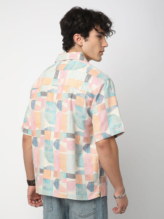 Soft Pastel Hues Abstract Printed Oversized Polo Shirt
