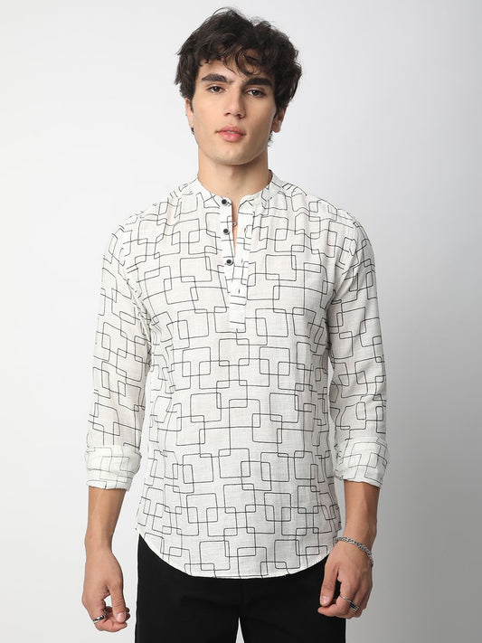 White Squarish Contrast Embroidered Kurta
