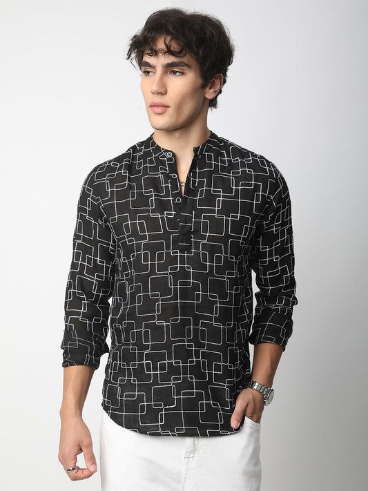 Black Maze Contrast Embroidered Kurta