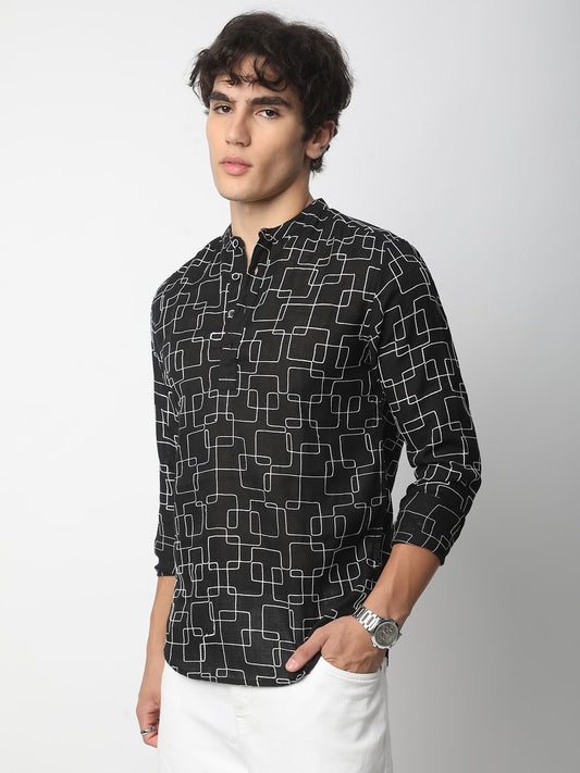 Black Maze Contrast Embroidered Kurta