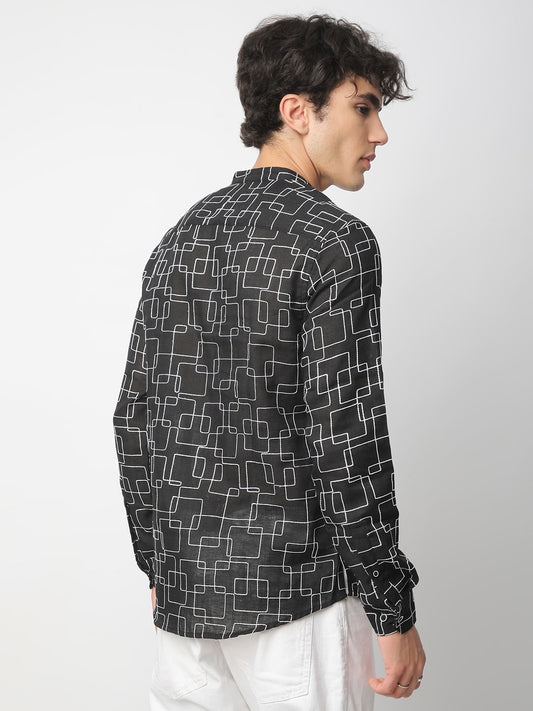 Black Maze Contrast Embroidered Kurta