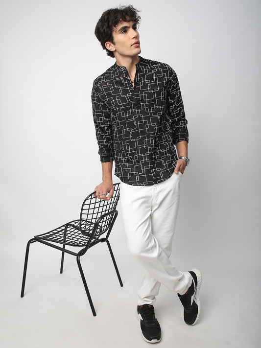 Black Maze Contrast Embroidered Kurta