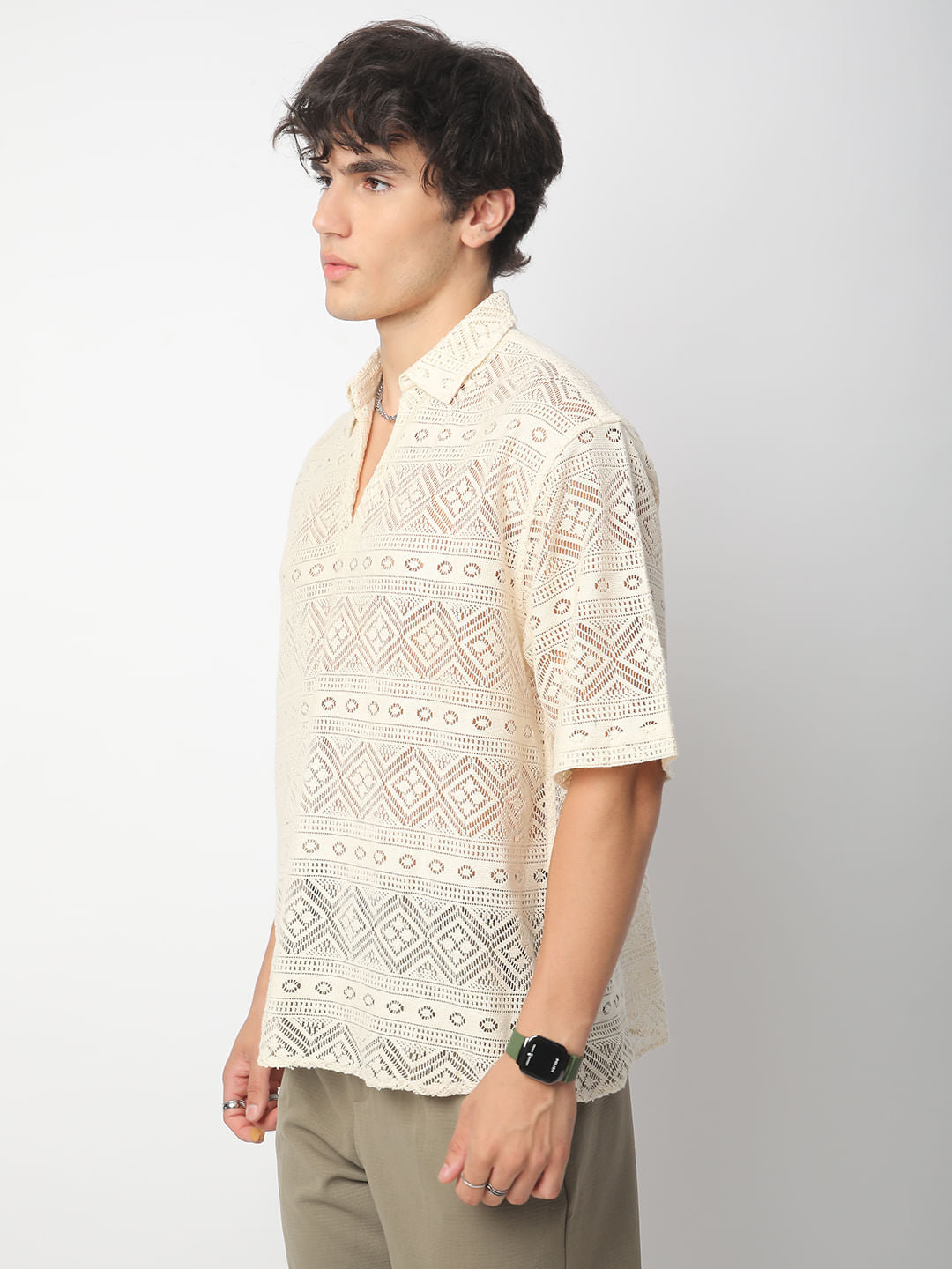 Finesse Ivory Breezy Mesh Oversized Polo Shirt