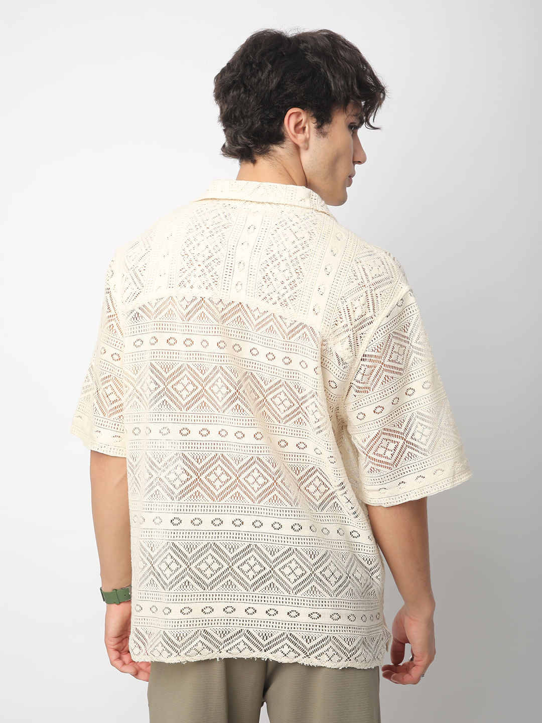 Finesse Ivory Breezy Mesh Oversized Polo Shirt