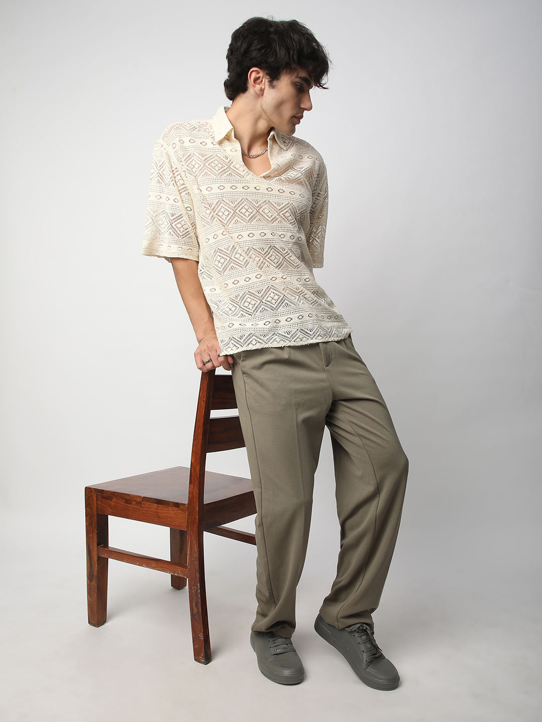 Finesse Ivory Breezy Mesh Oversized Polo Shirt