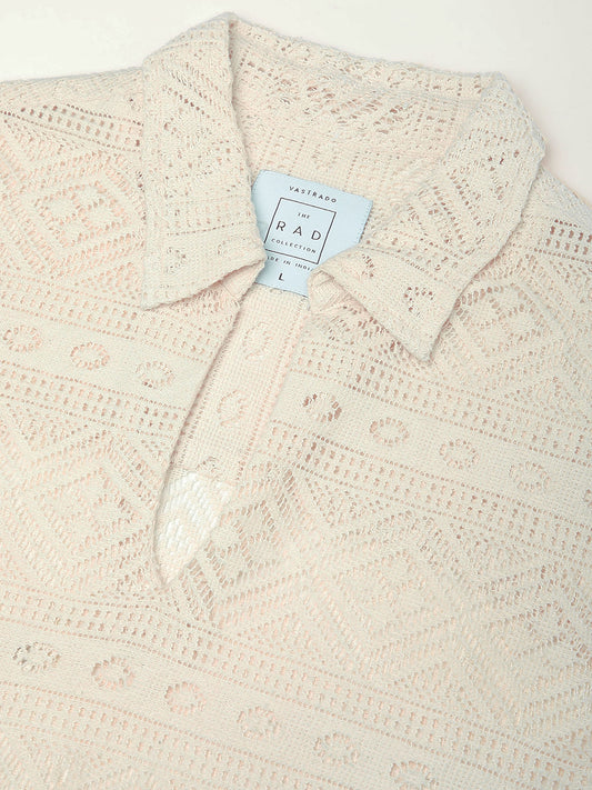 Finesse Ivory Breezy Mesh Oversized Polo Shirt