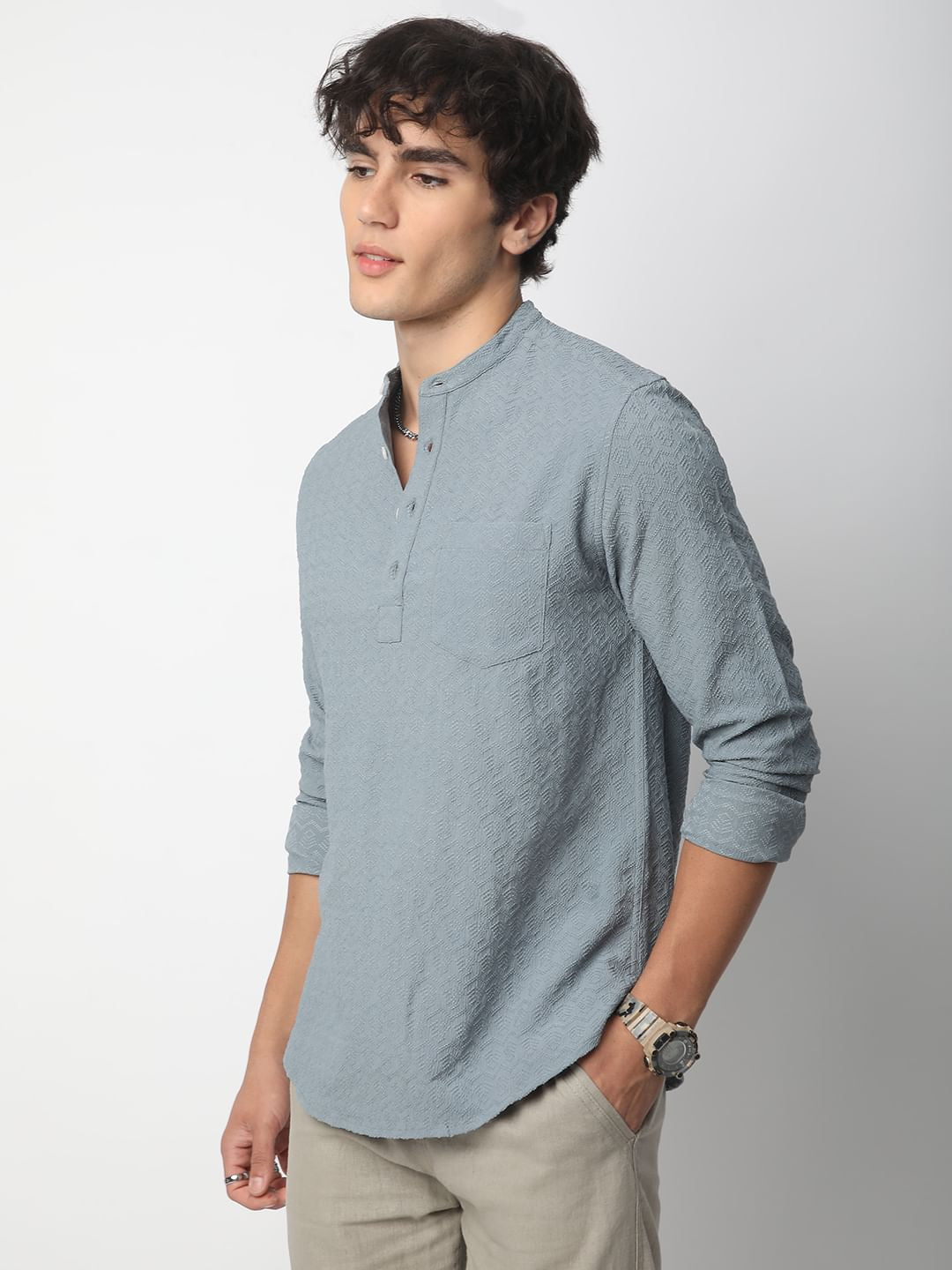 Cadet Grey Zig-Zag Jacquard Kurta