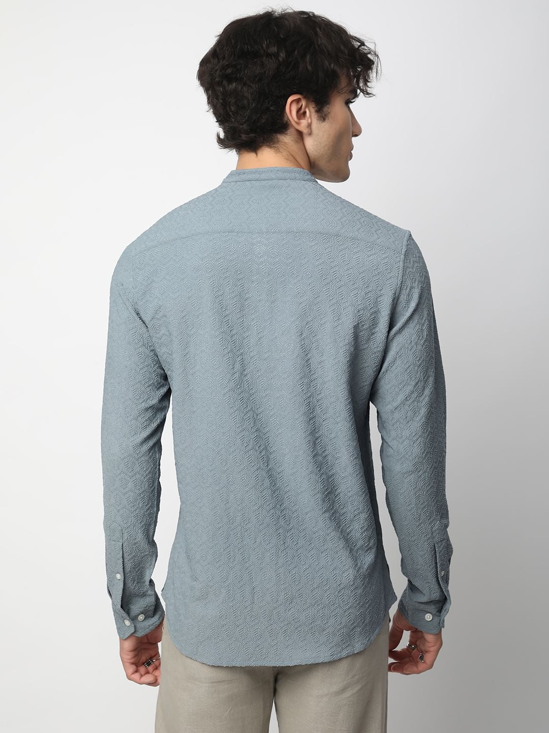 Cadet Grey Zig-Zag Jacquard Kurta