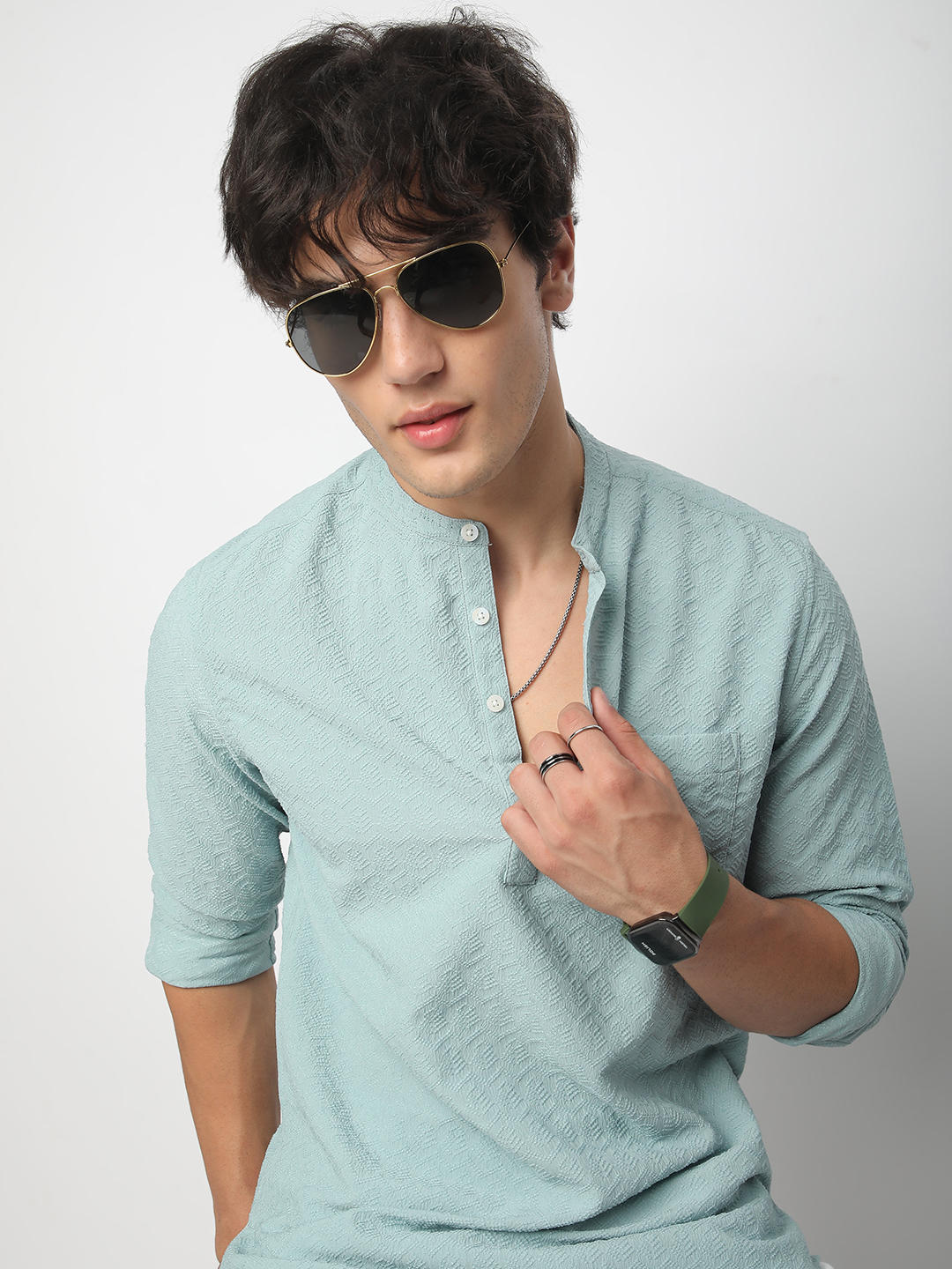 Eccentric Sea Foam Blue Jacquard Kurta