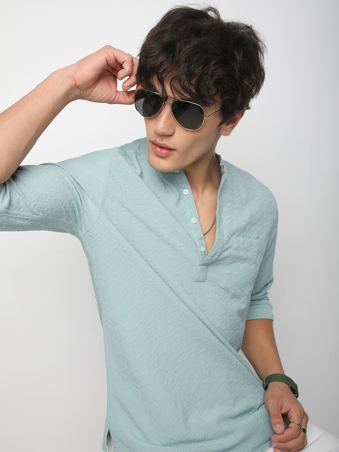 Eccentric Sea Foam Blue Jacquard Kurta