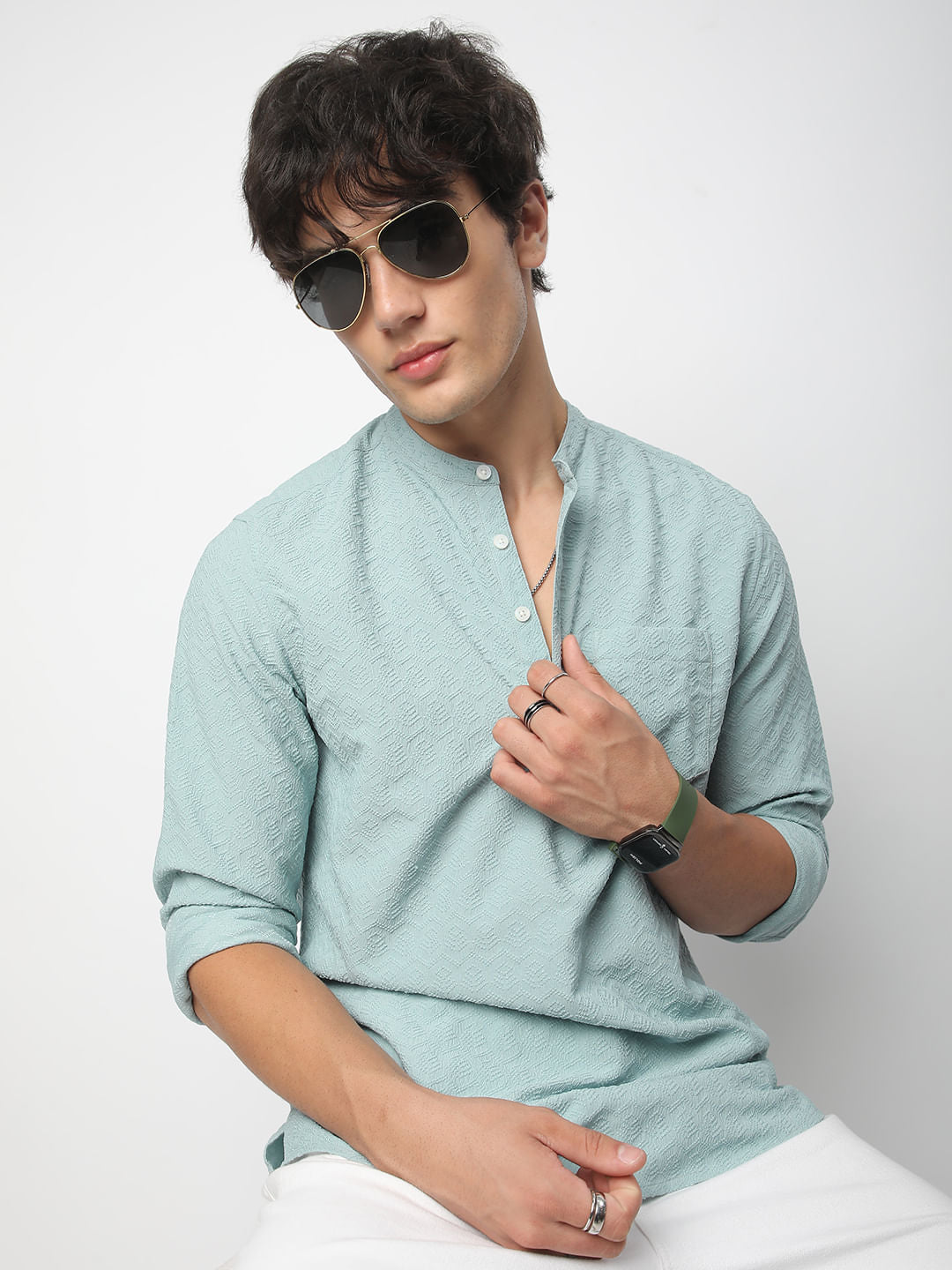Eccentric Sea Foam Blue Jacquard Kurta