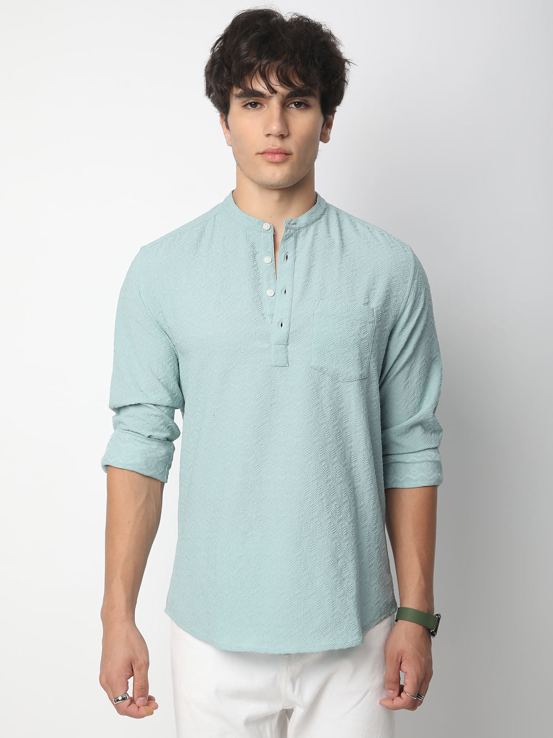 Eccentric Sea Foam Blue Jacquard Kurta