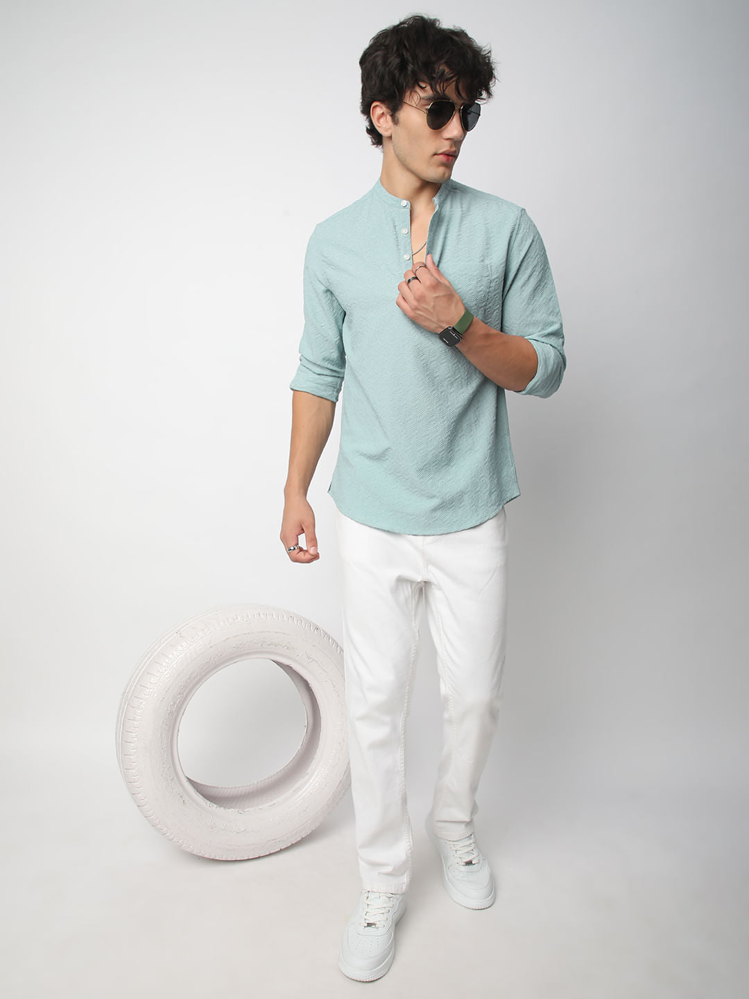 Eccentric Sea Foam Blue Jacquard Kurta