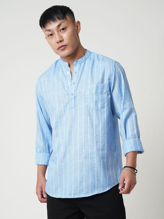 Sky Blue Dobby Striped Kurta