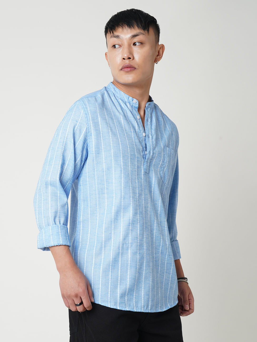 Sky Blue Dobby Striped Kurta