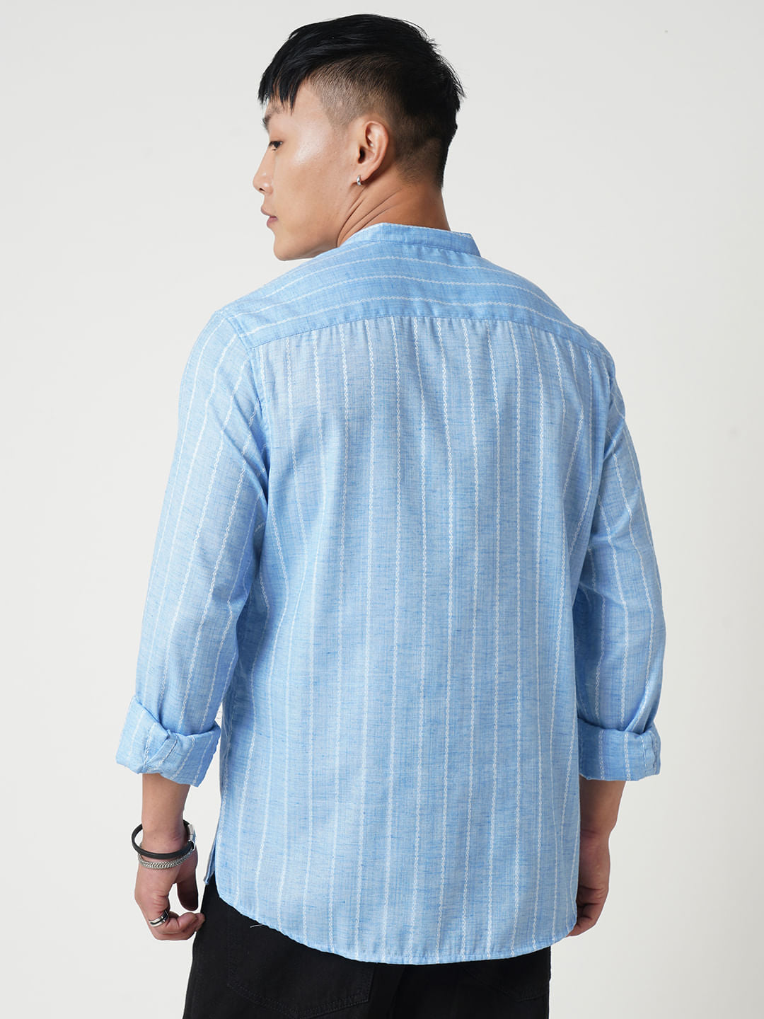 Sky Blue Dobby Striped Kurta
