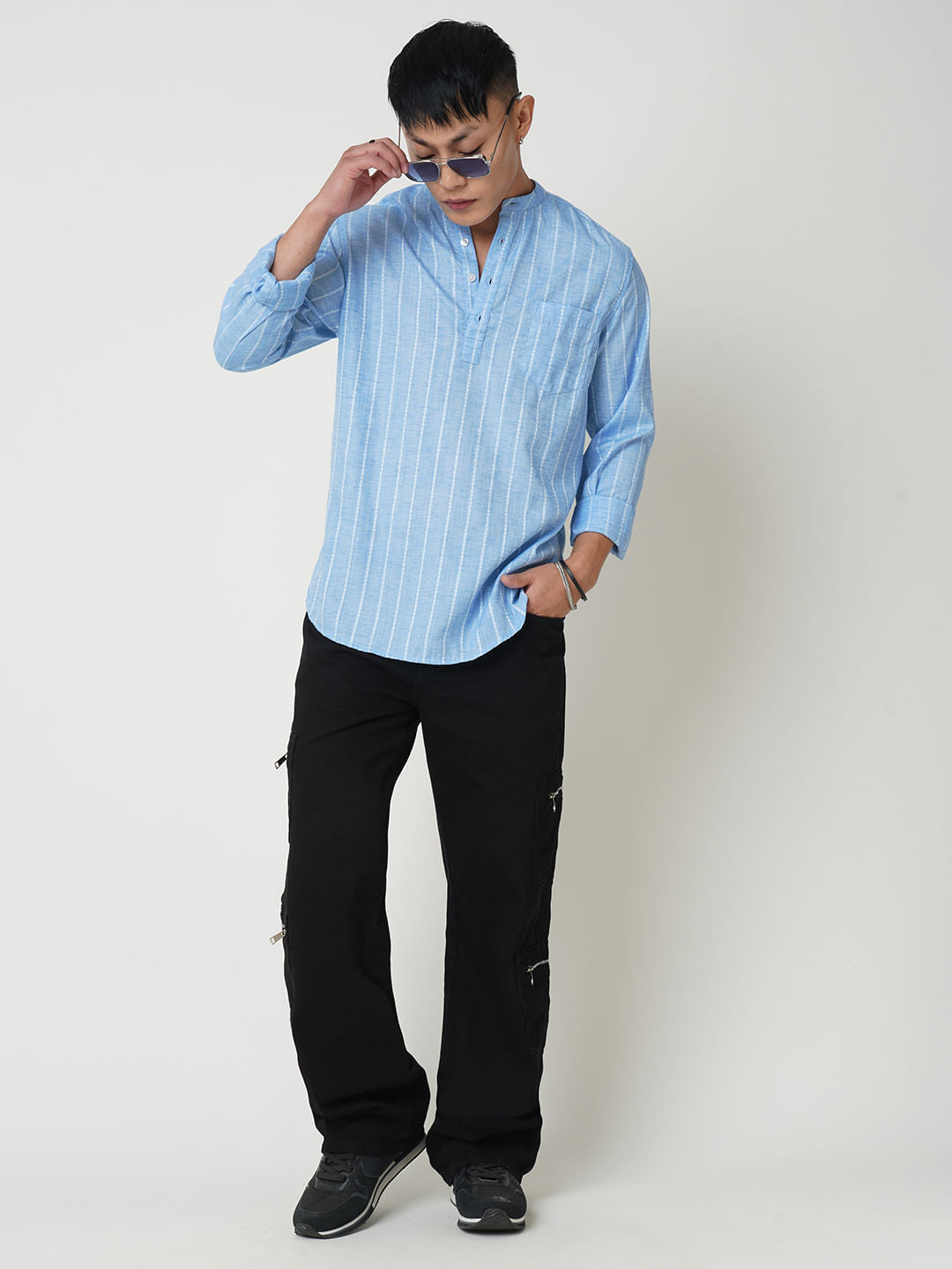 Sky Blue Dobby Striped Kurta