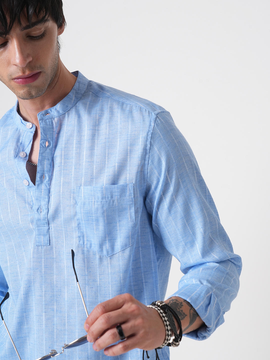 Sky Blue Dobby Textured Kurta