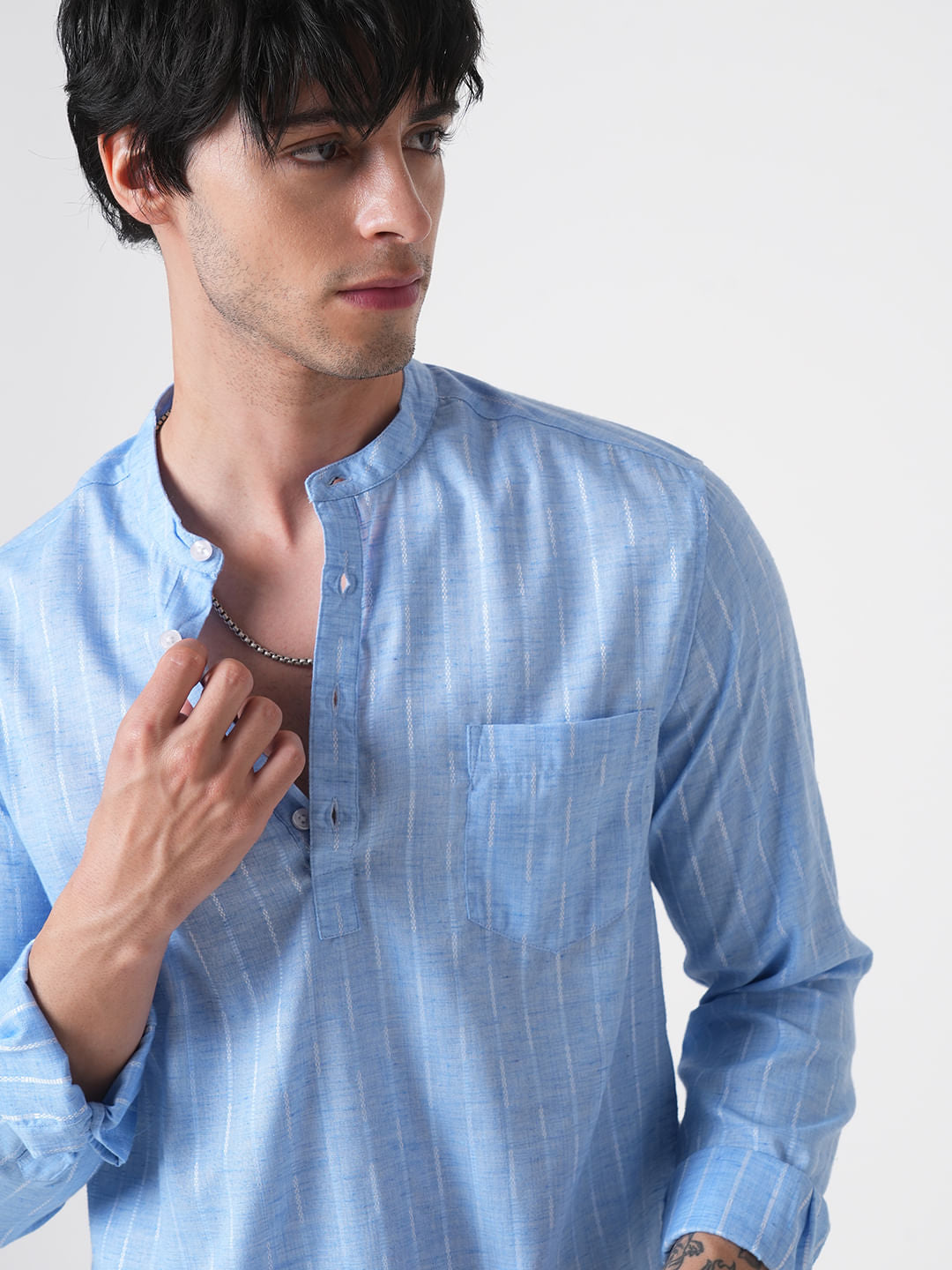 Sky Blue Dobby Textured Kurta