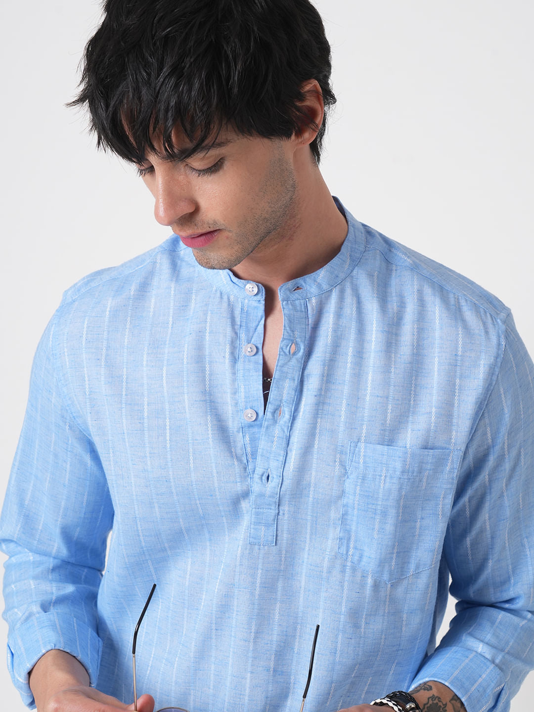 Sky Blue Dobby Textured Kurta