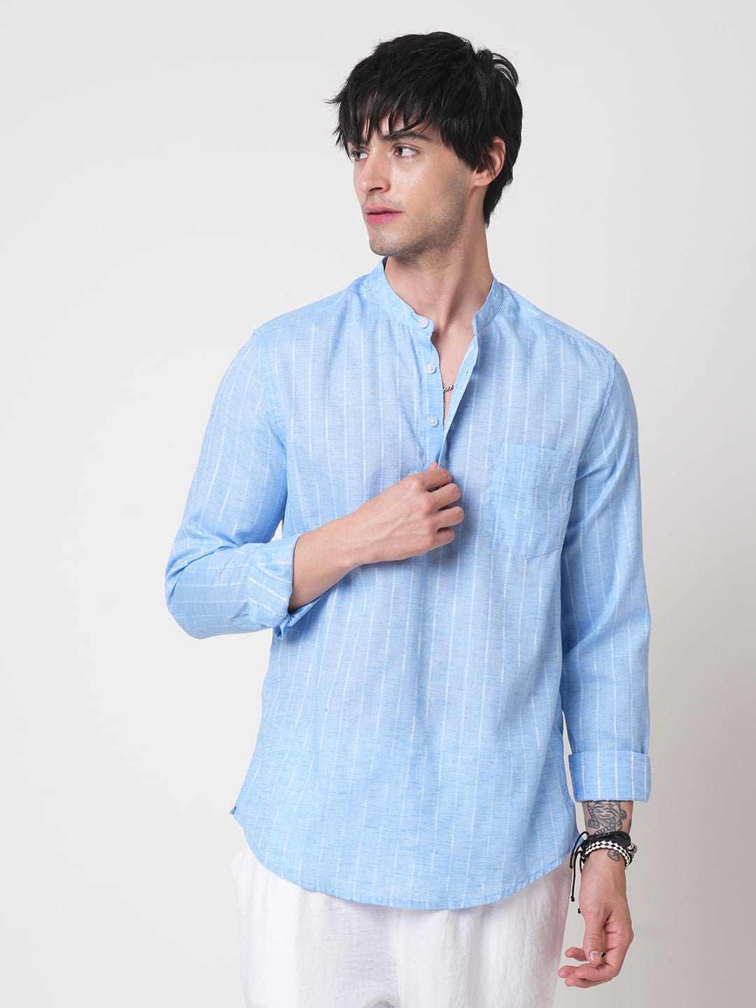 Sky Blue Dobby Textured Kurta