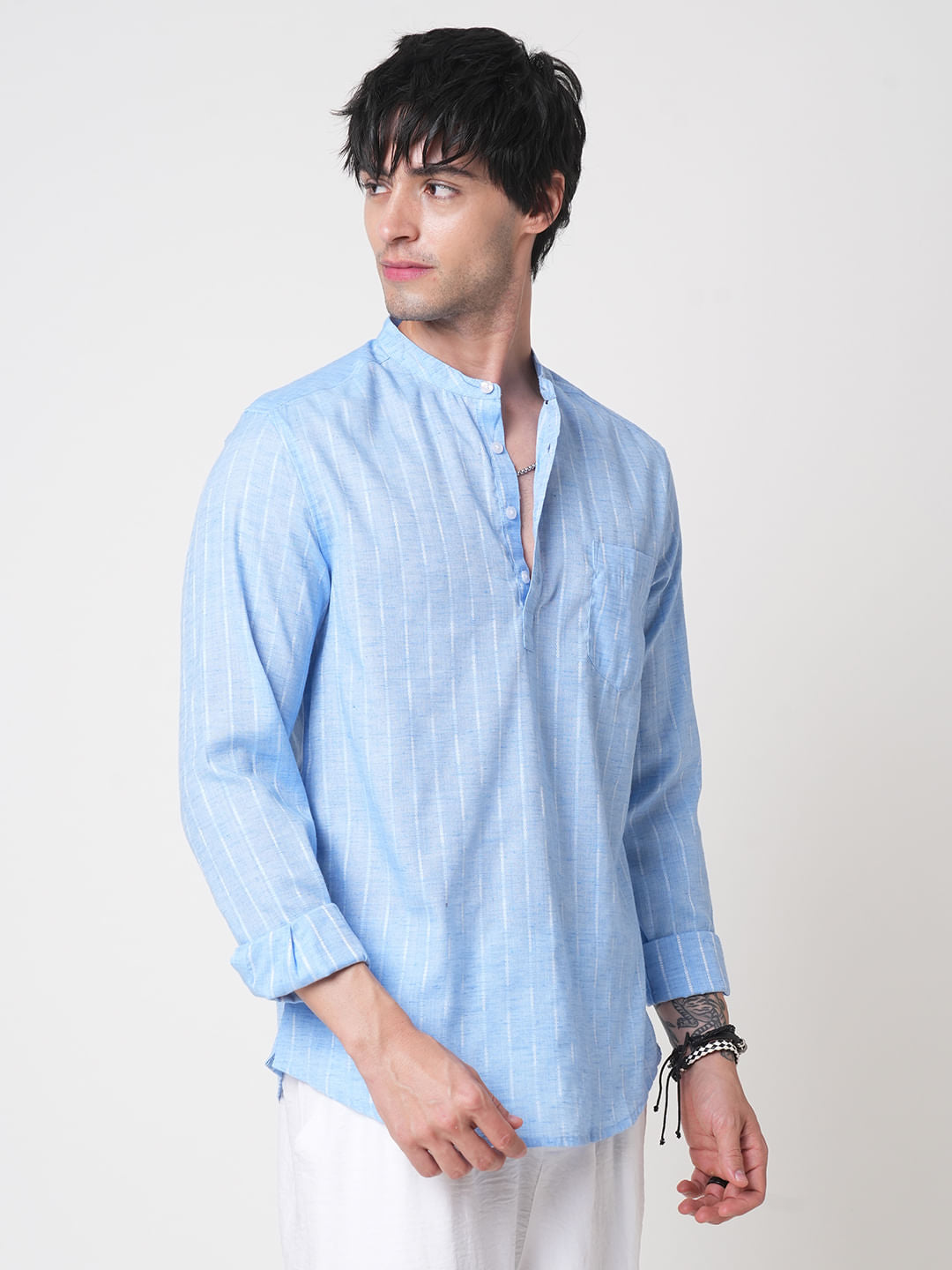 Sky Blue Dobby Textured Kurta