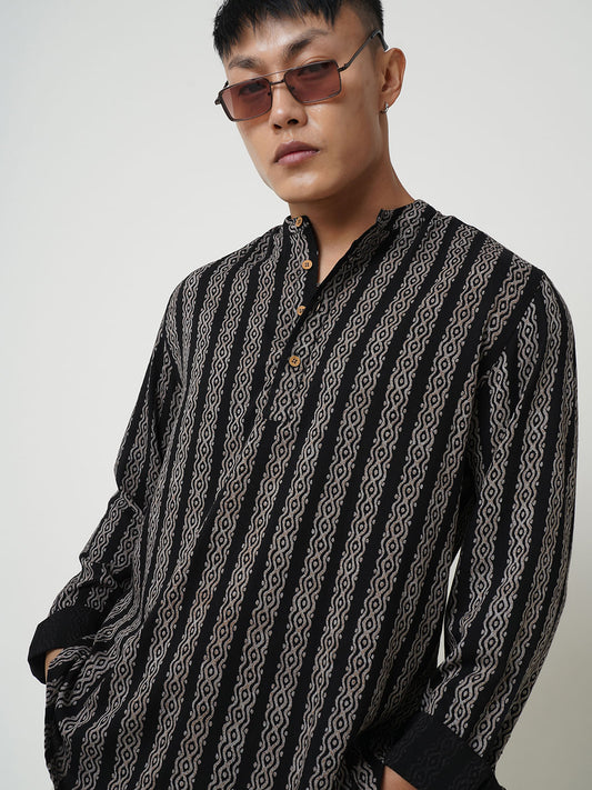 Black & Golden Ethnic Motifs Printed Kurta