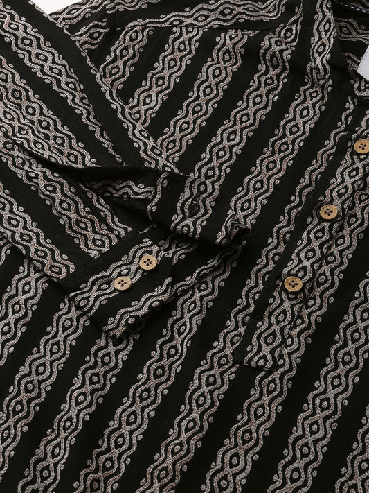 Black & Golden Ethnic Motifs Printed Kurta