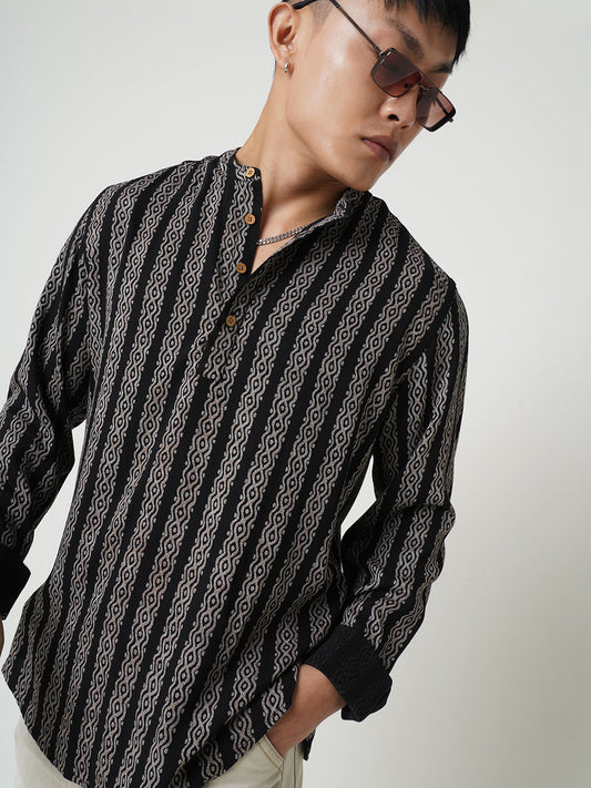 Black & Golden Ethnic Motifs Printed Kurta