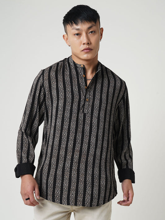 Black & Golden Ethnic Motifs Printed Kurta