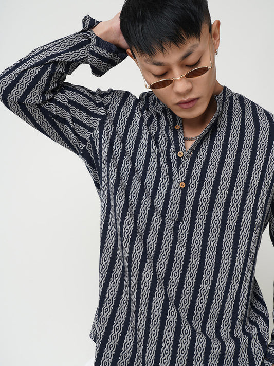 Navy & Golden Ethnic Motifs Printed Kurta