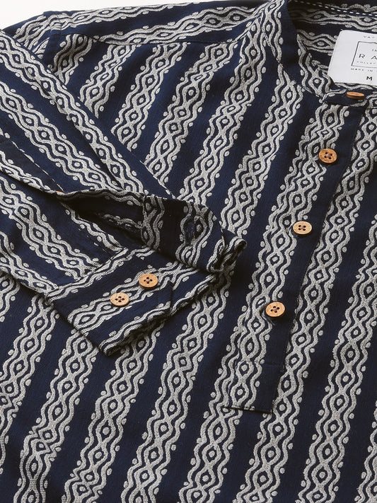 Navy & Golden Ethnic Motifs Printed Kurta