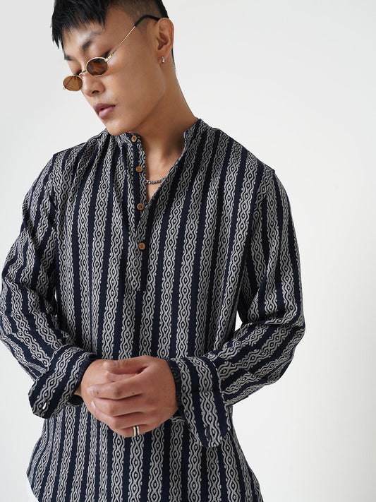 Navy & Golden Ethnic Motifs Printed Kurta