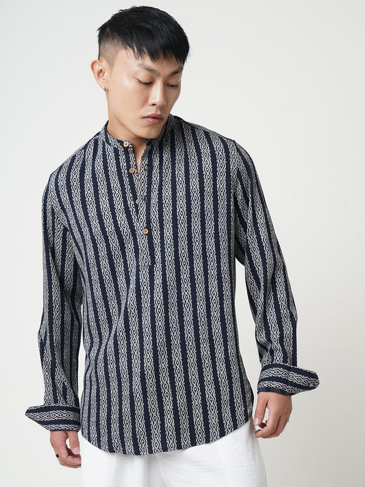 Navy & Golden Ethnic Motifs Printed Kurta